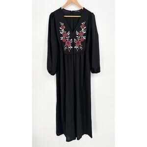 Bloomchic Black Embroidered Floral Jumpuit Size 12